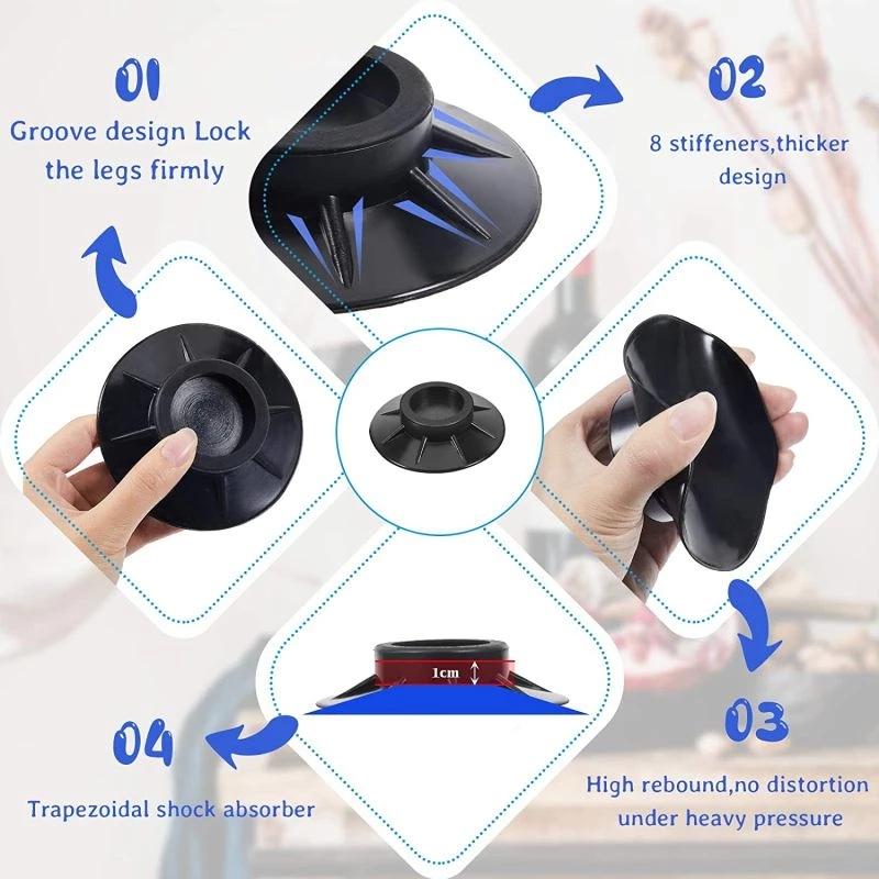 Set van 4 anti-vibratie wasmachinepads, universele antislipmatten met vaste rubberen voeten voor geluidsreductie en stabiliteit van koelkasten.