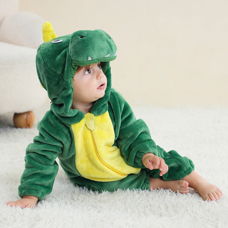 Kinderen herfst- en winterpyjama met cartoon-ontwerp, alles-in-één stijl en dierenmotieven.