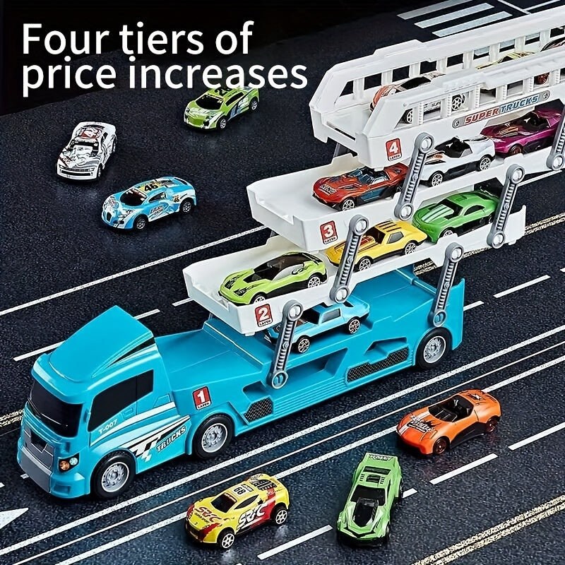 Stap in de wereld van logistiek plezier met onze grote vierlaagse vrachtwagen trailer speelgoedset voor kinderen!