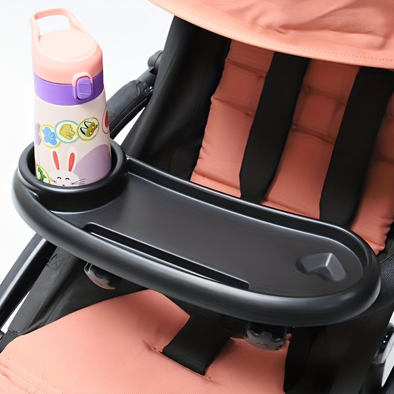 3-in-1 Kinderwagen Bekerhouder met Telefoon- en Snackbakje. Stevig vast te klemmen met antislipclip op de kinderwagenstang. Universeel ontwerp voor onderweg video's kijken.