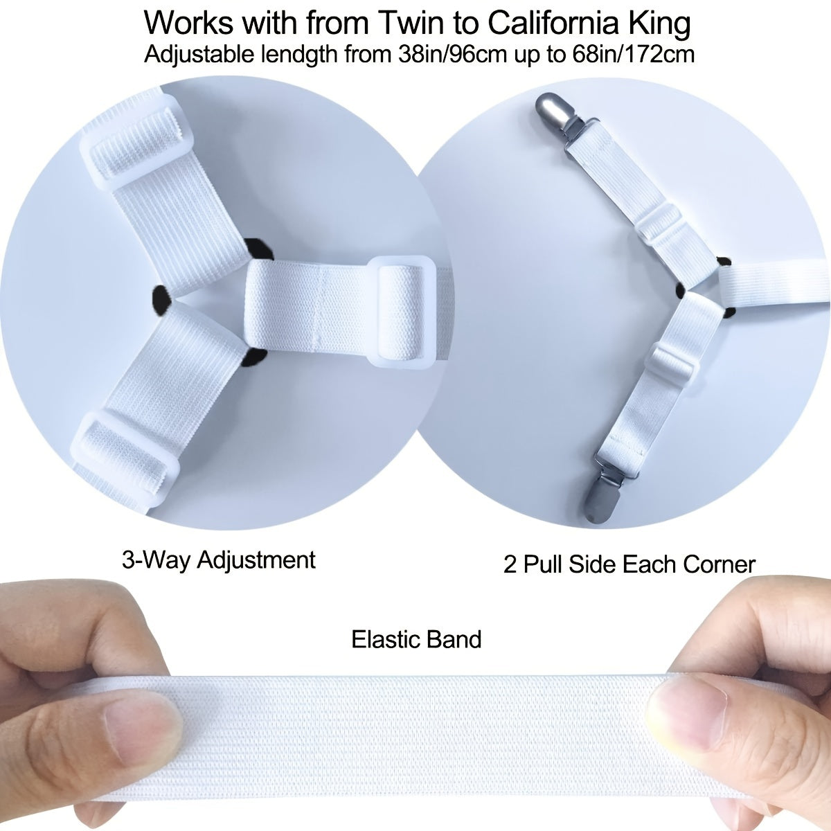 2 stuks Verstelbare Kruiselastische Lakenhouder Bandjes, Driehoekige Hoeslaken Clips met Elastische Bretels, Perfect voor het Vastzetten van Alle Soorten Lakens en Matrashoezen