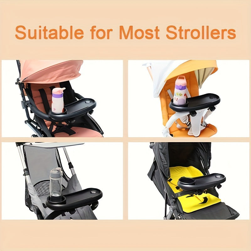 3-in-1 Kinderwagen Bekerhouder met Telefoon- en Snackbakje. Stevig vast te klemmen met antislipclip op de kinderwagenstang. Universeel ontwerp voor onderweg video's kijken.