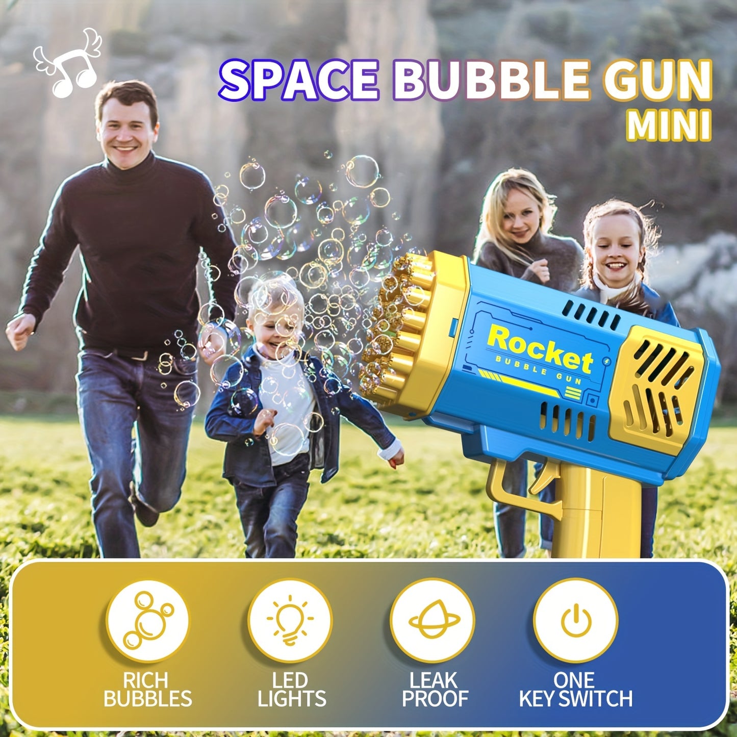 Een set voor kinderen: Draagbare Elektrische Automatische Bellenblazer met 40 Gat Raketlanceerder en LED-licht - Perfect voor Jongens en Meisjes bijeenkomsten.