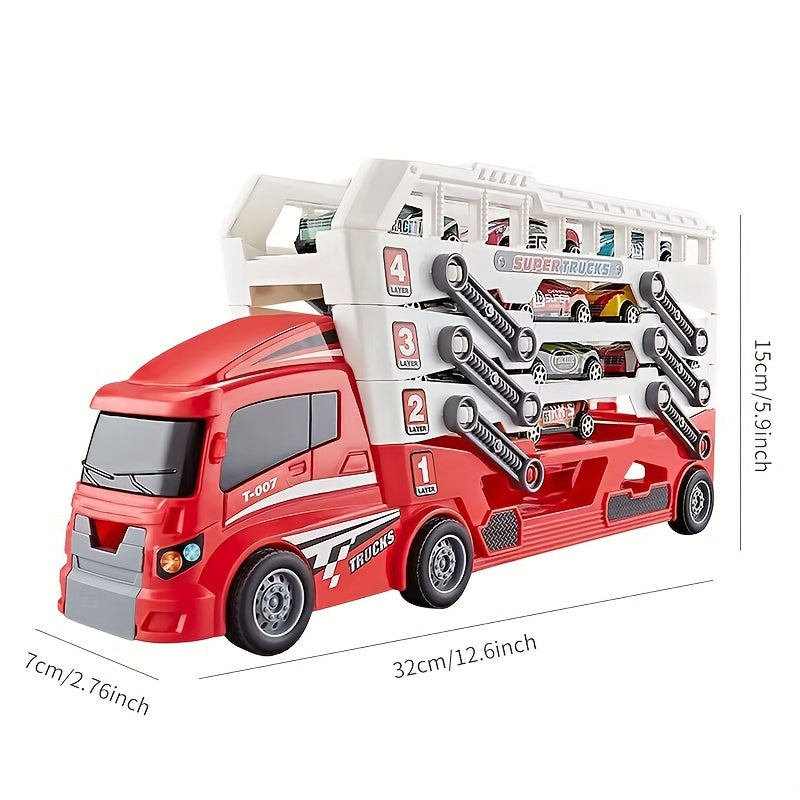 Stap in de wereld van logistiek plezier met onze grote vierlaagse vrachtwagen trailer speelgoedset voor kinderen!