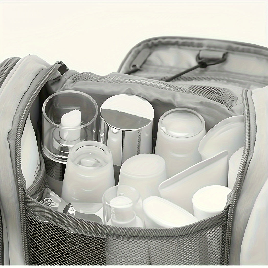 Eenmaal Draagbare Ophangbare Toilettas Met Handige Haak, PU-leer Waterdichte Opvouwbare Tas, Multifunctionele Cosmeticatas met Natte en Droge Scheiding, Ideaal voor Reizen