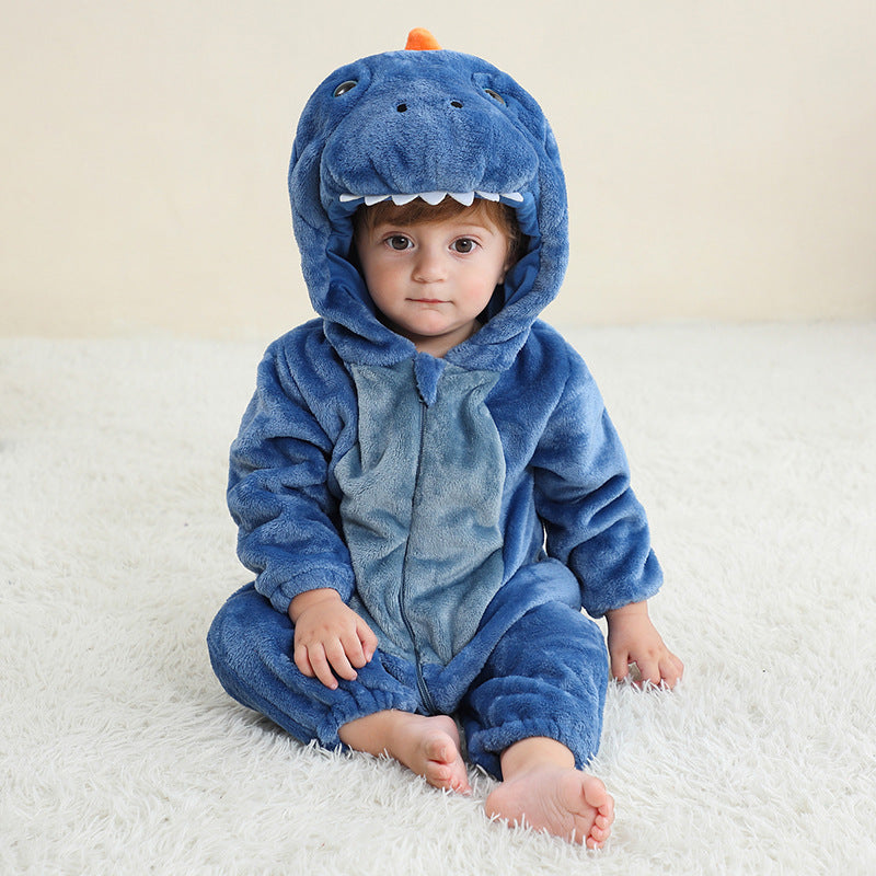 Kinderen herfst- en winterpyjama met cartoon-ontwerp, alles-in-één stijl en dierenmotieven.
