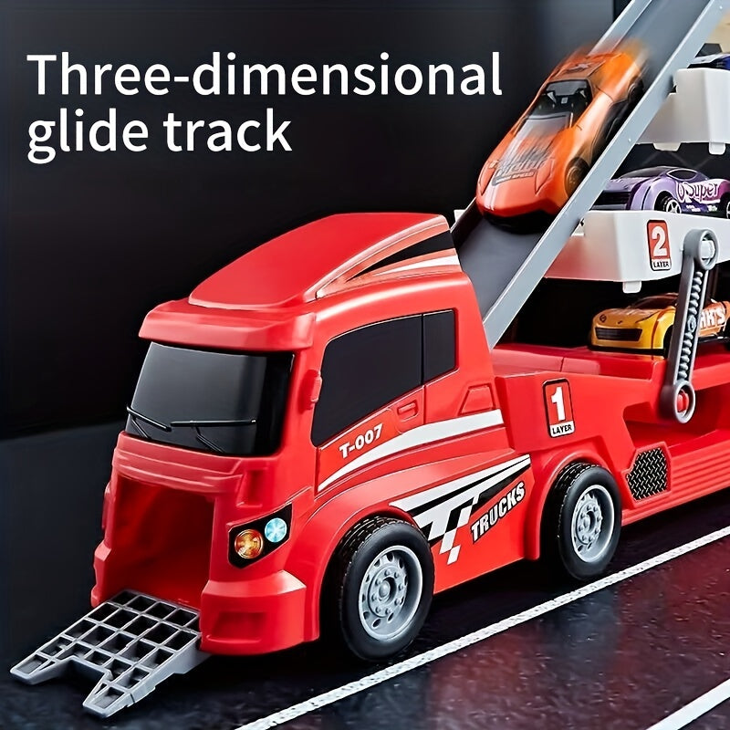 Stap in de wereld van logistiek plezier met onze grote vierlaagse vrachtwagen trailer speelgoedset voor kinderen!