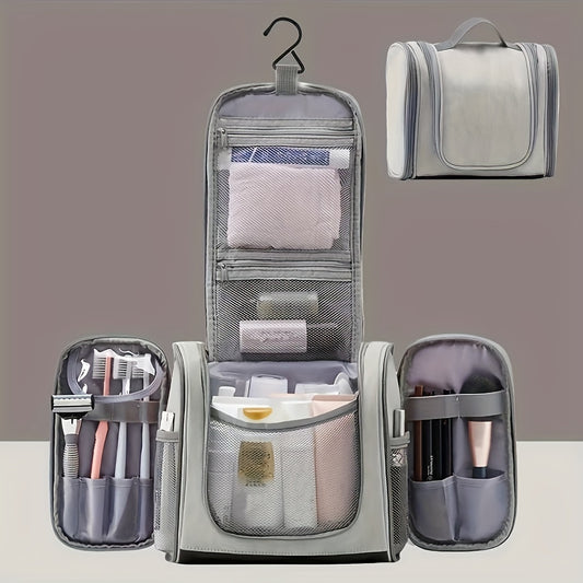 Eenmaal Draagbare Ophangbare Toilettas Met Handige Haak, PU-leer Waterdichte Opvouwbare Tas, Multifunctionele Cosmeticatas met Natte en Droge Scheiding, Ideaal voor Reizen