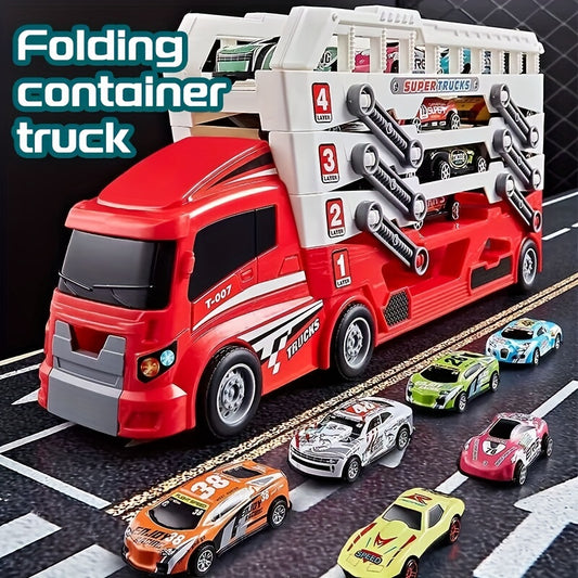 Stap in de wereld van logistiek plezier met onze grote vierlaagse vrachtwagen trailer speelgoedset voor kinderen!