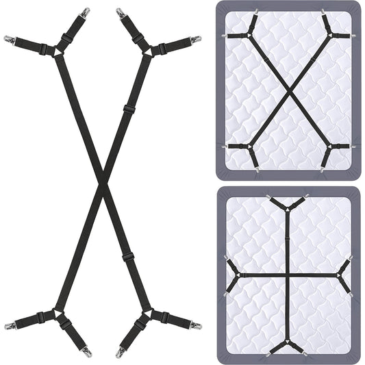 2 stuks Verstelbare Kruiselastische Lakenhouder Bandjes, Driehoekige Hoeslaken Clips met Elastische Bretels, Perfect voor het Vastzetten van Alle Soorten Lakens en Matrashoezen